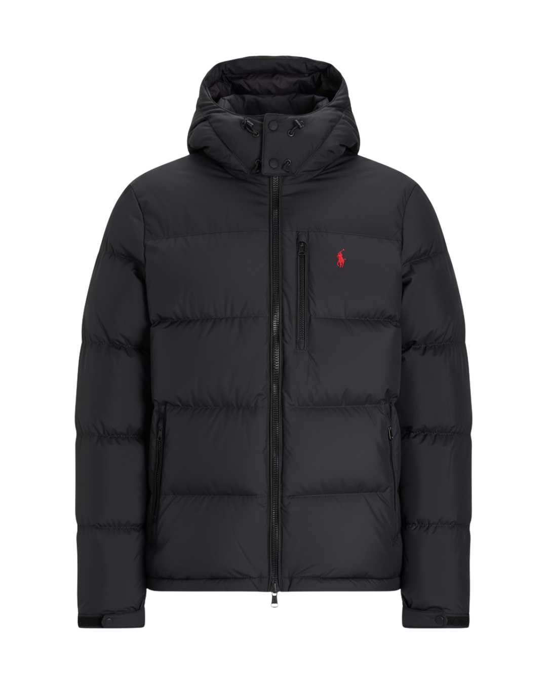 Puffer negro acolchado con capucha urbana