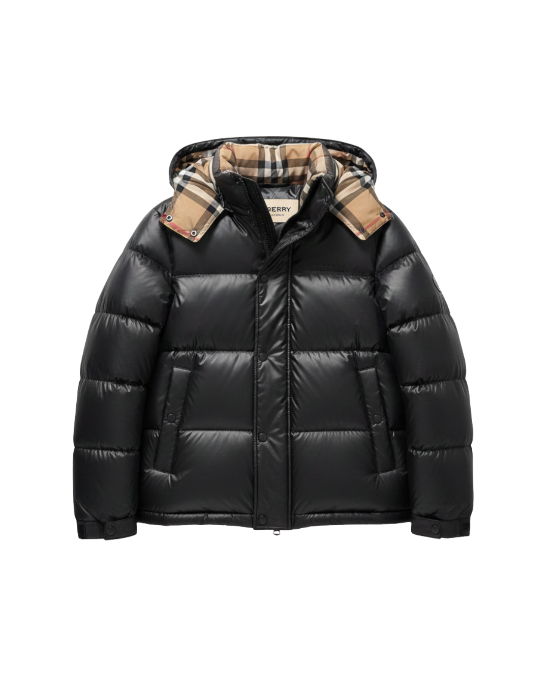 Puffer negro con interior a cuadros
